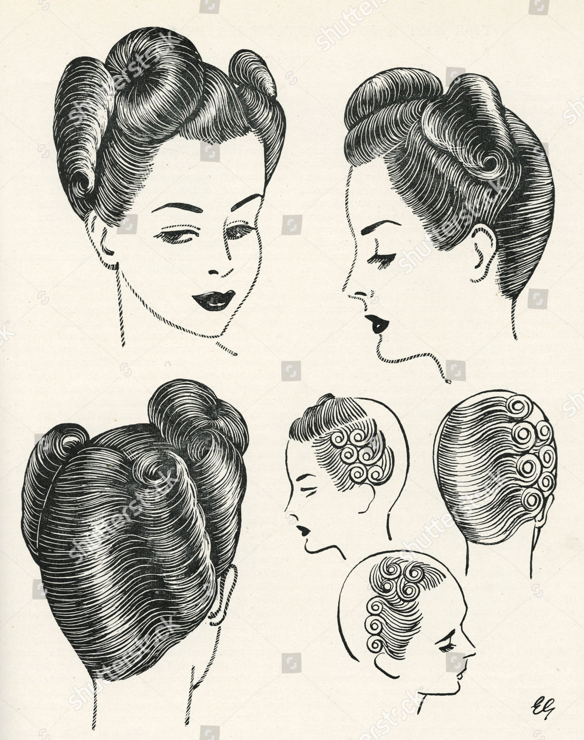 During 1940s Elaborate Hair Due Rationing During Editorial Stock