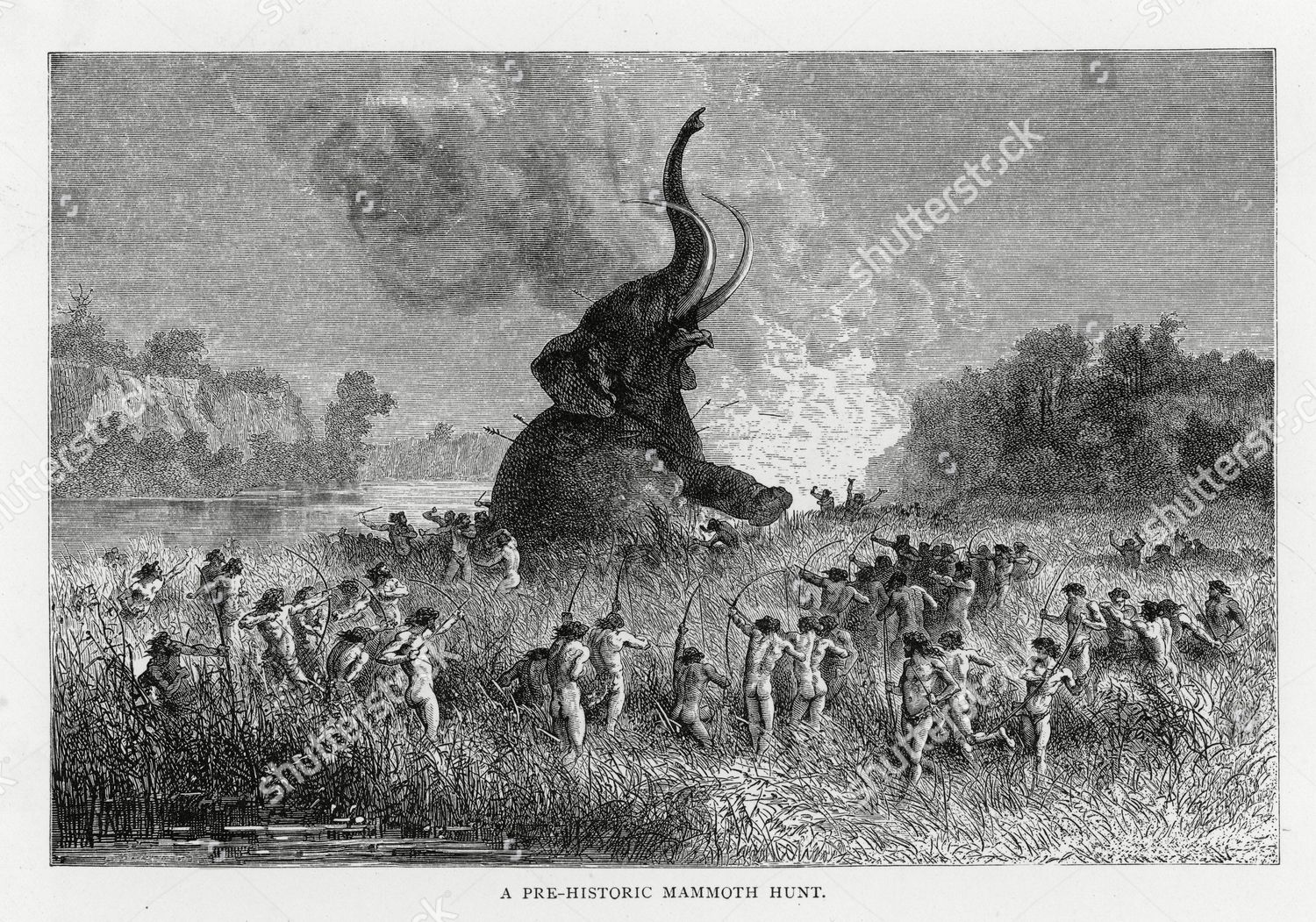 Men Hunting Mammoth During Stone Age Editorial Stock Photo - Stock ...