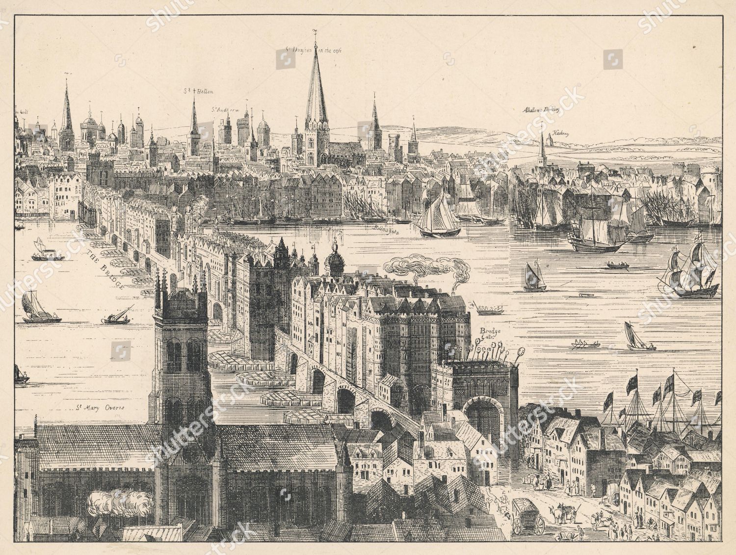 Old London Bridge 1616 England Bridges Editorial Stock Photo - Stock ...