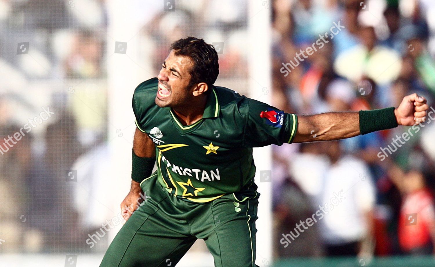 Pakistani Bowler Wahab Riaz Celebrates After Editorial Stock Photo ...