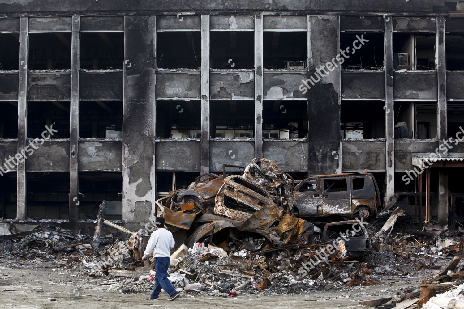 Man Walks Front Burned Shcool Building Editorial Stock Photo - Stock ...