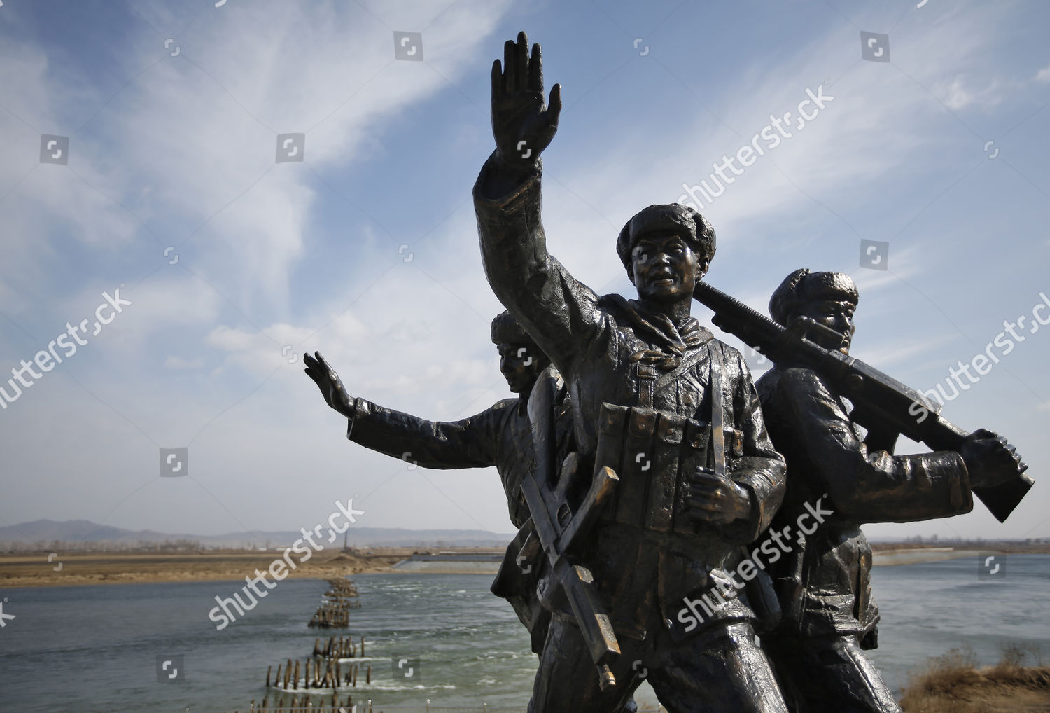 Sculptures Chinese Soldiers Seen Along Yalu Editorial Stock Photo