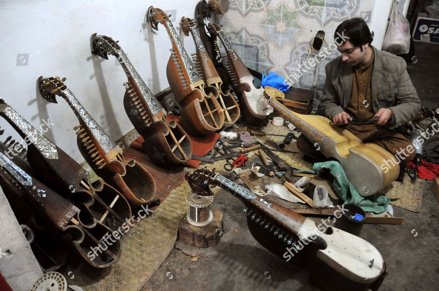 Pakistani Man Makes Traditional Instrument Called Editorial Stock Photo