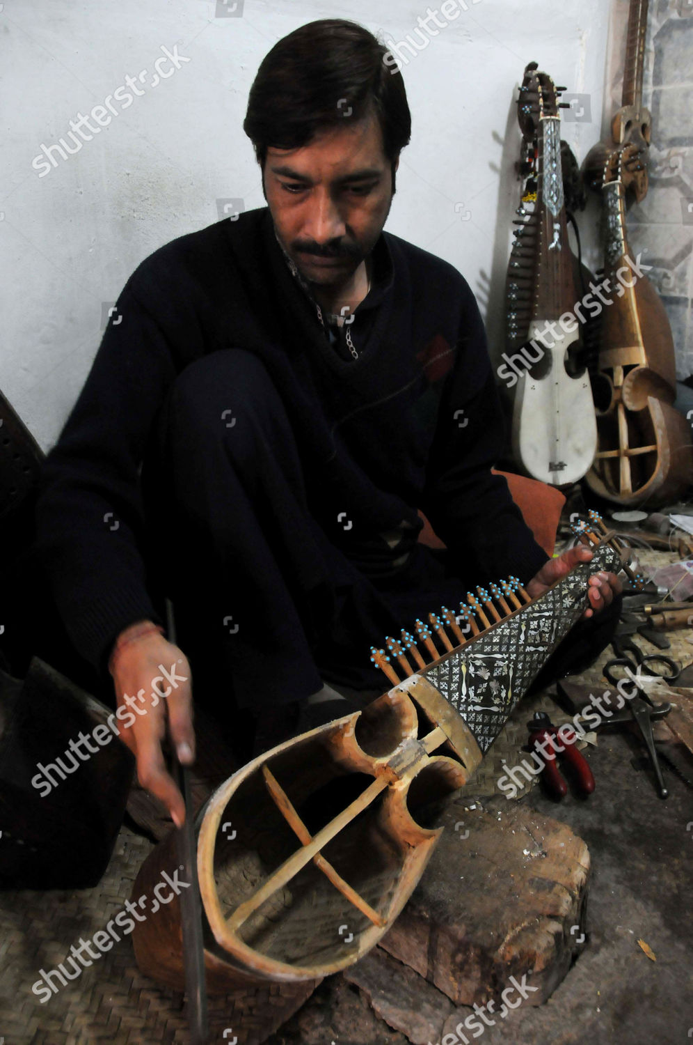 Pakistani Man Makes Traditional Instrument Called Editorial Stock Photo