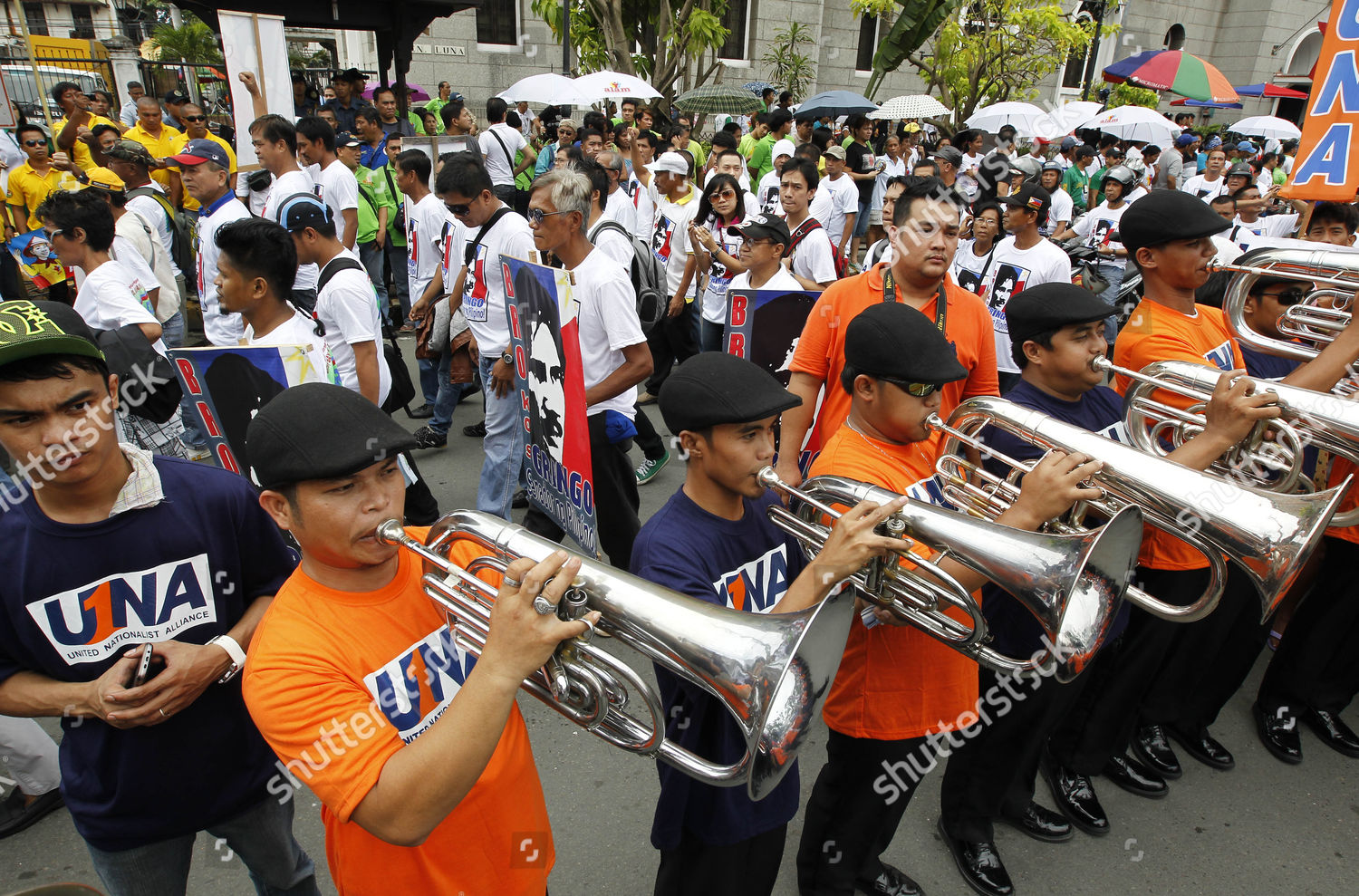 Filipino Supporters Senatorial Candidates Play Horns Editorial Stock