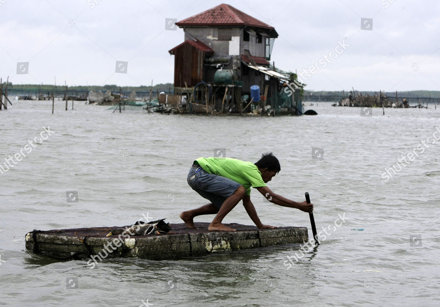 Filipino Resident Riding On Makeshift Raft Editorial Stock Photo ...