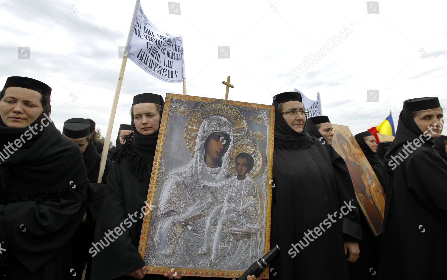 Romanian Orthodox Nuns Hold Religious Paintings Editorial Stock Photo ...