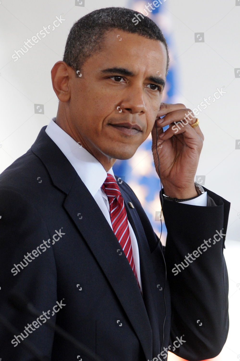 Us President Barack Obama Puts Earpiece Editorial Stock Photo - Stock ...