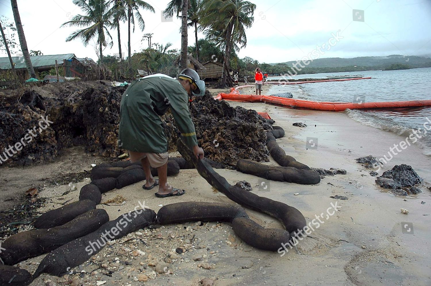 Filipino Prepares Oil Spill Breaker Along Editorial Stock Photo Stock