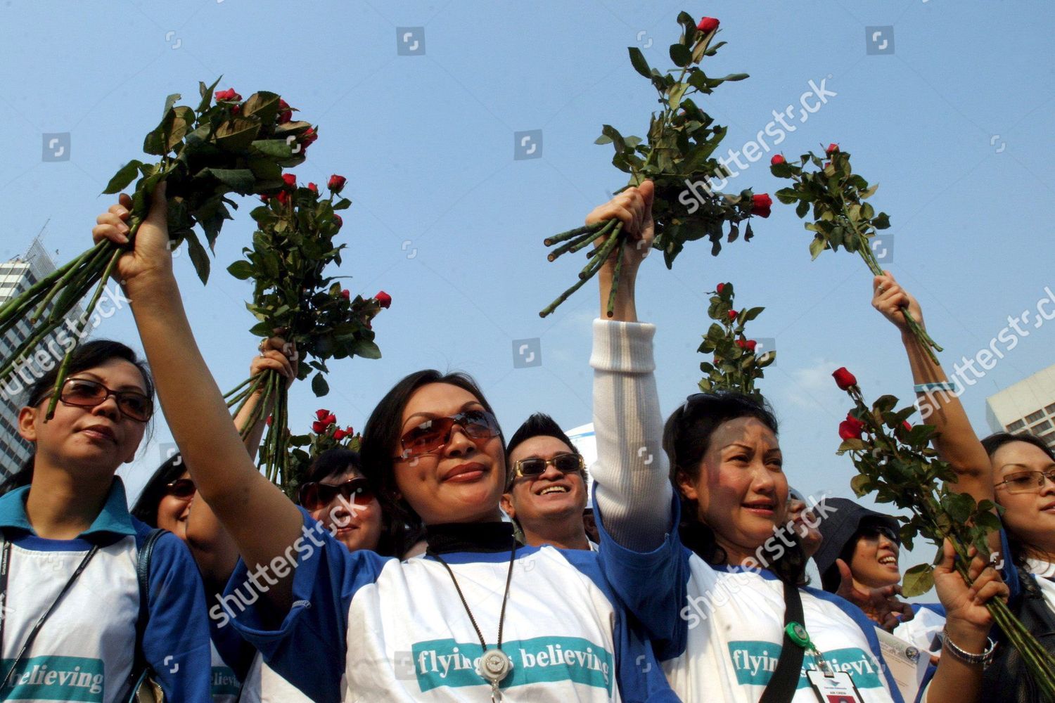 Cabin Attendants Garuda Indonesia Airline Hold Flowers Editorial