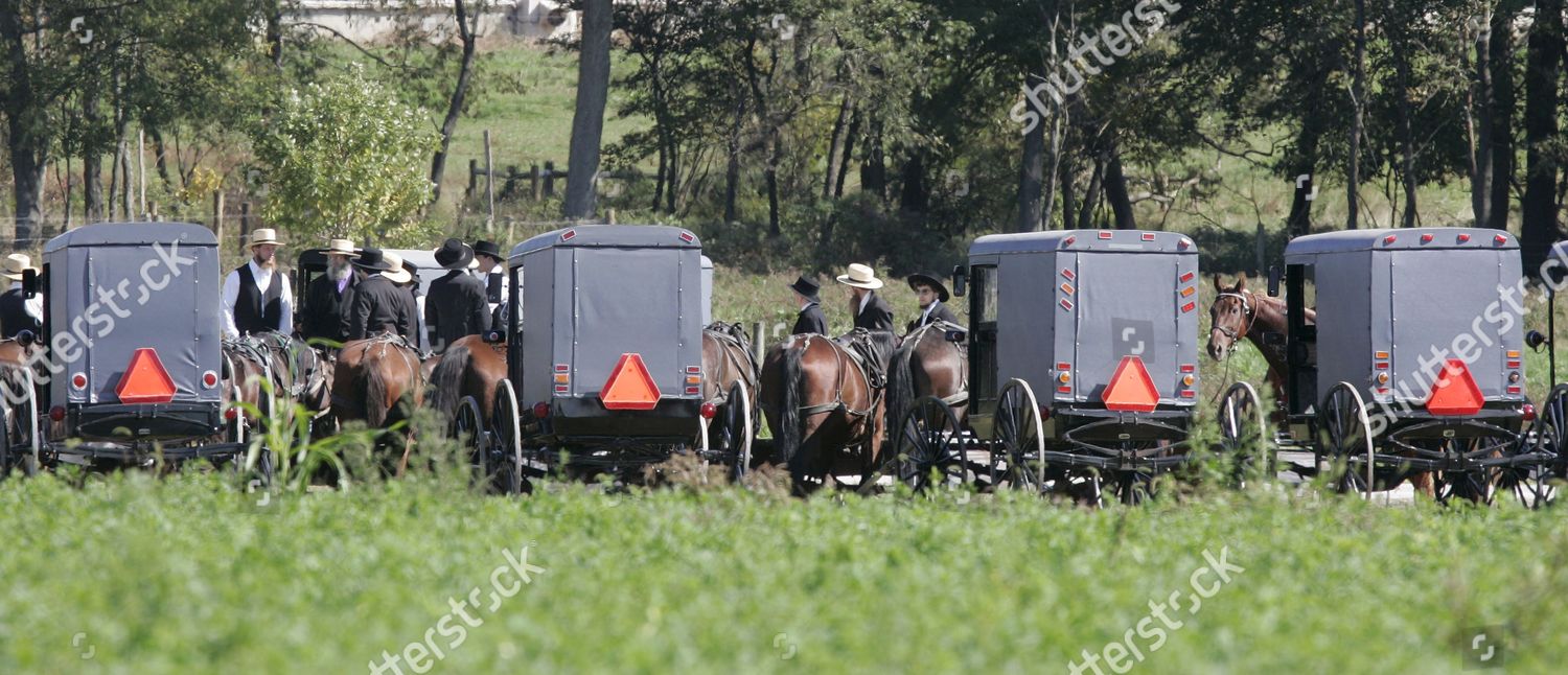 Mourners Line Their Horsedrawn Buggies Prior Funeral Editorial