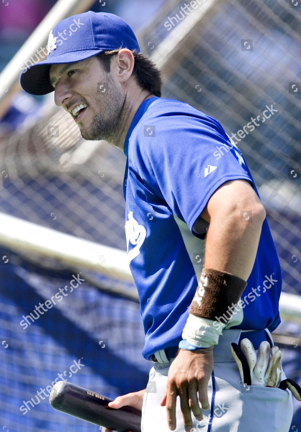 Los Angeles Dodgers' Nomar Garciaparra works out on the field at