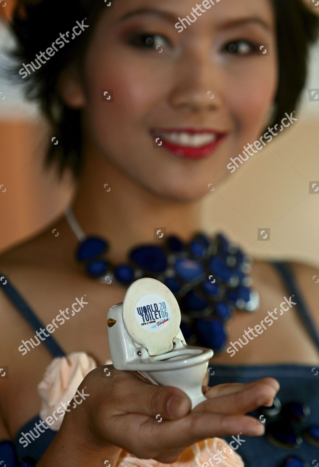 Thai Model Displays Small Flush Toilet Editorial Stock Photo Stock
