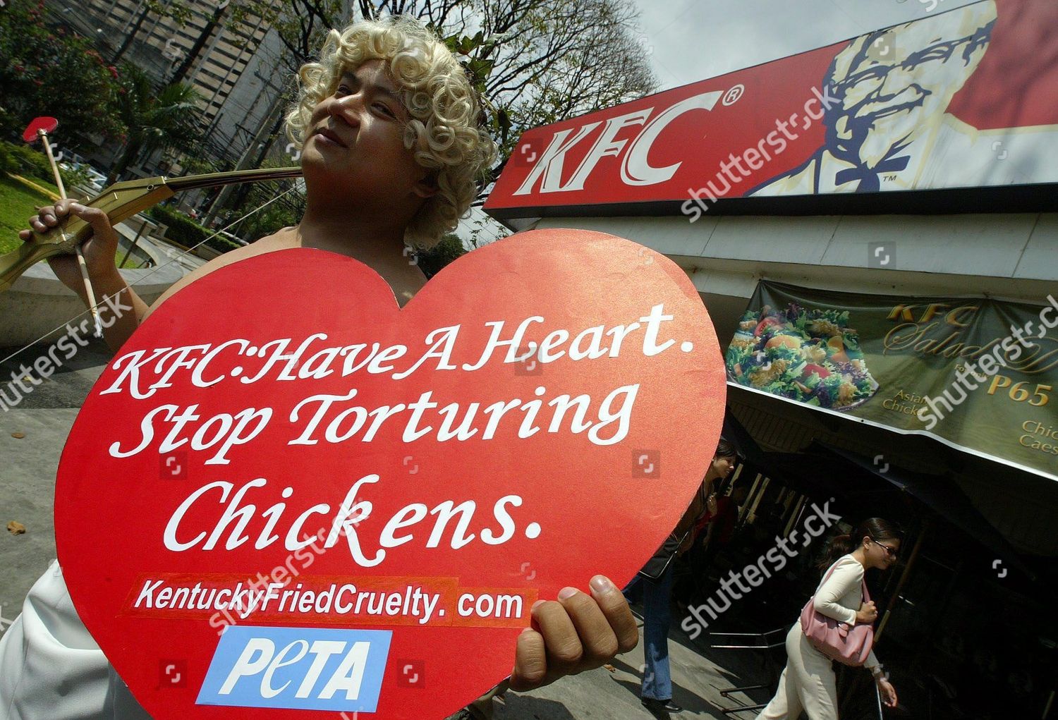 Animal Rights Activist Dressed Cupid Hold Heart Editorial - 