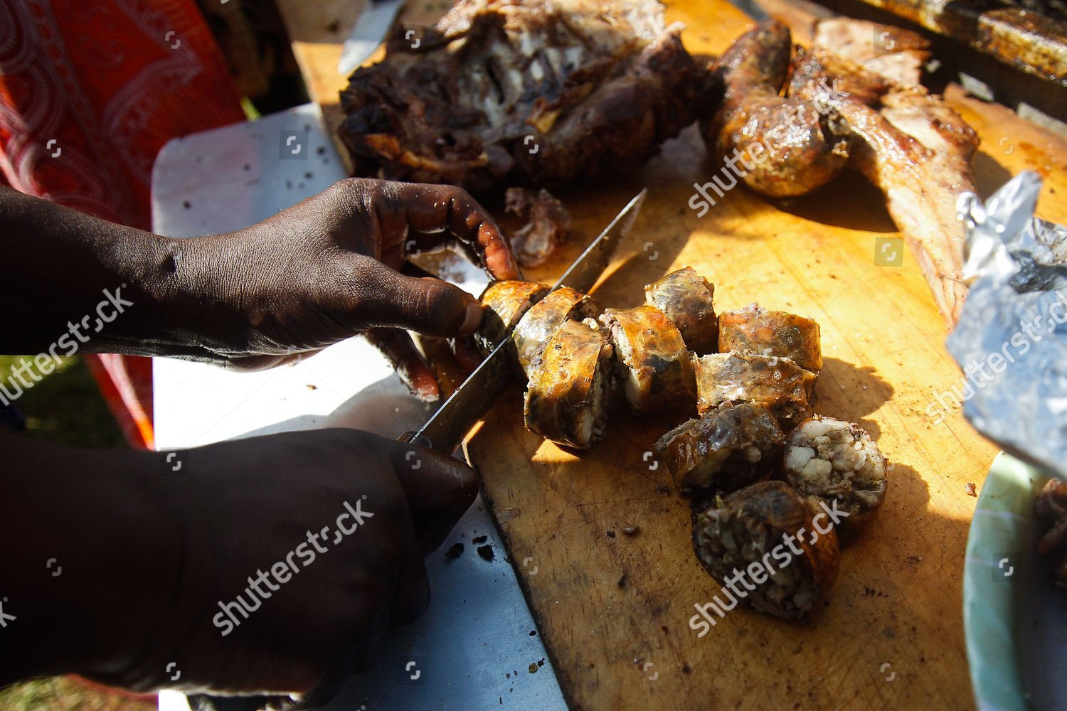 Kenyan Man Chops African Beef Sausages Editorial Stock Photo Stock