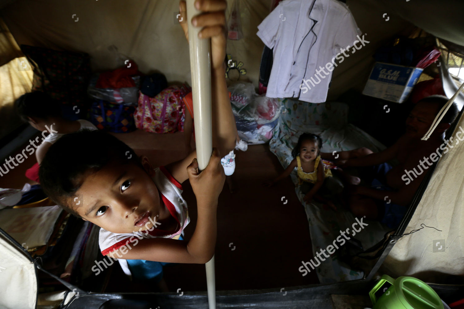 Filipino Typhoon Survivors Inside Tent Tent Editorial Stock Photo