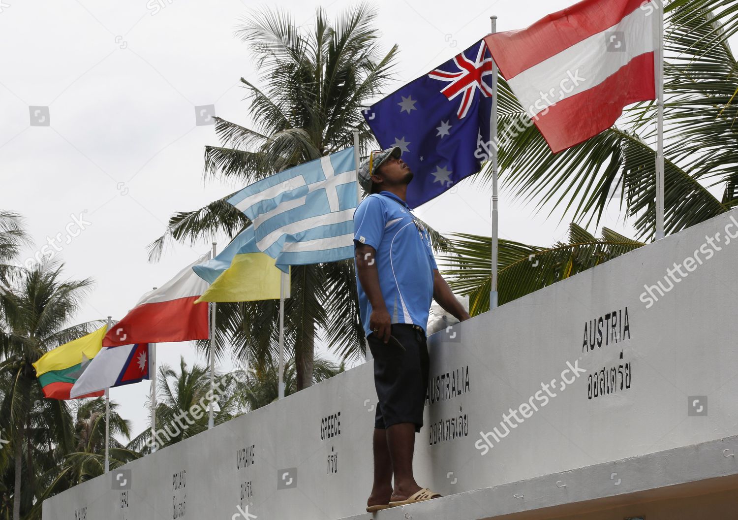 Thai Workers Raise Flags Prepare Tsunami Editorial Stock Photo Stock