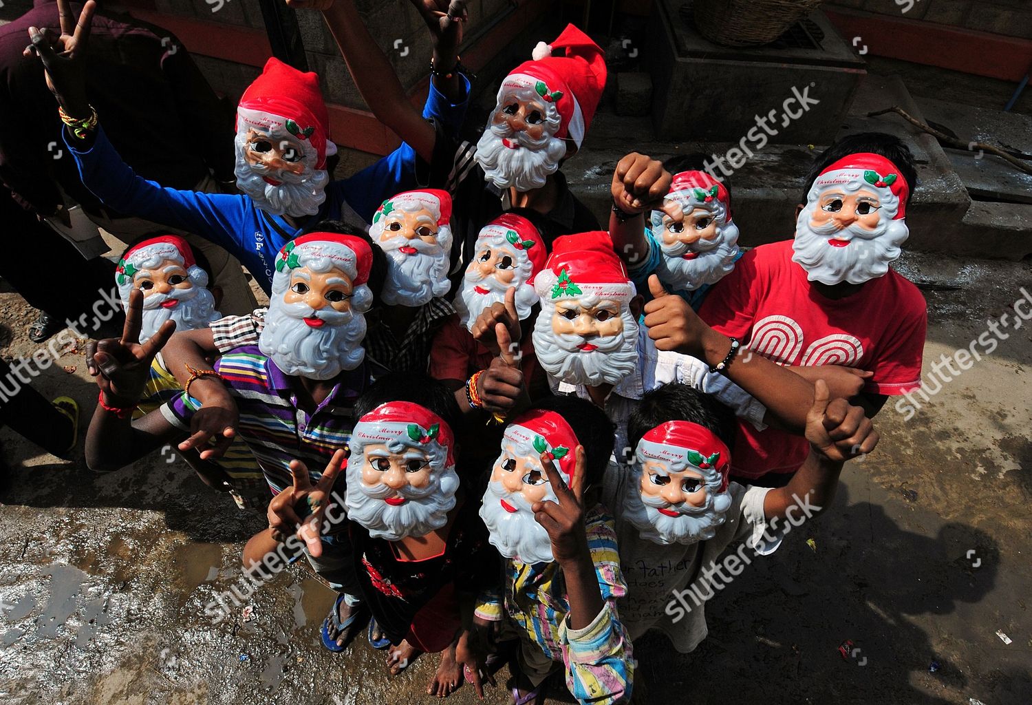 Indian Children Wear Santa Claus Masks Editorial Stock Photo - Stock ...