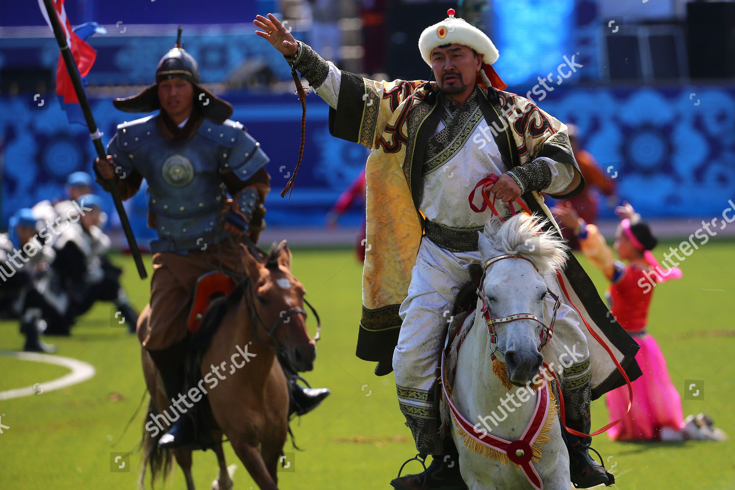 Mongolians Traditional Attire Ride On Horseback Editorial Stock Photo ...