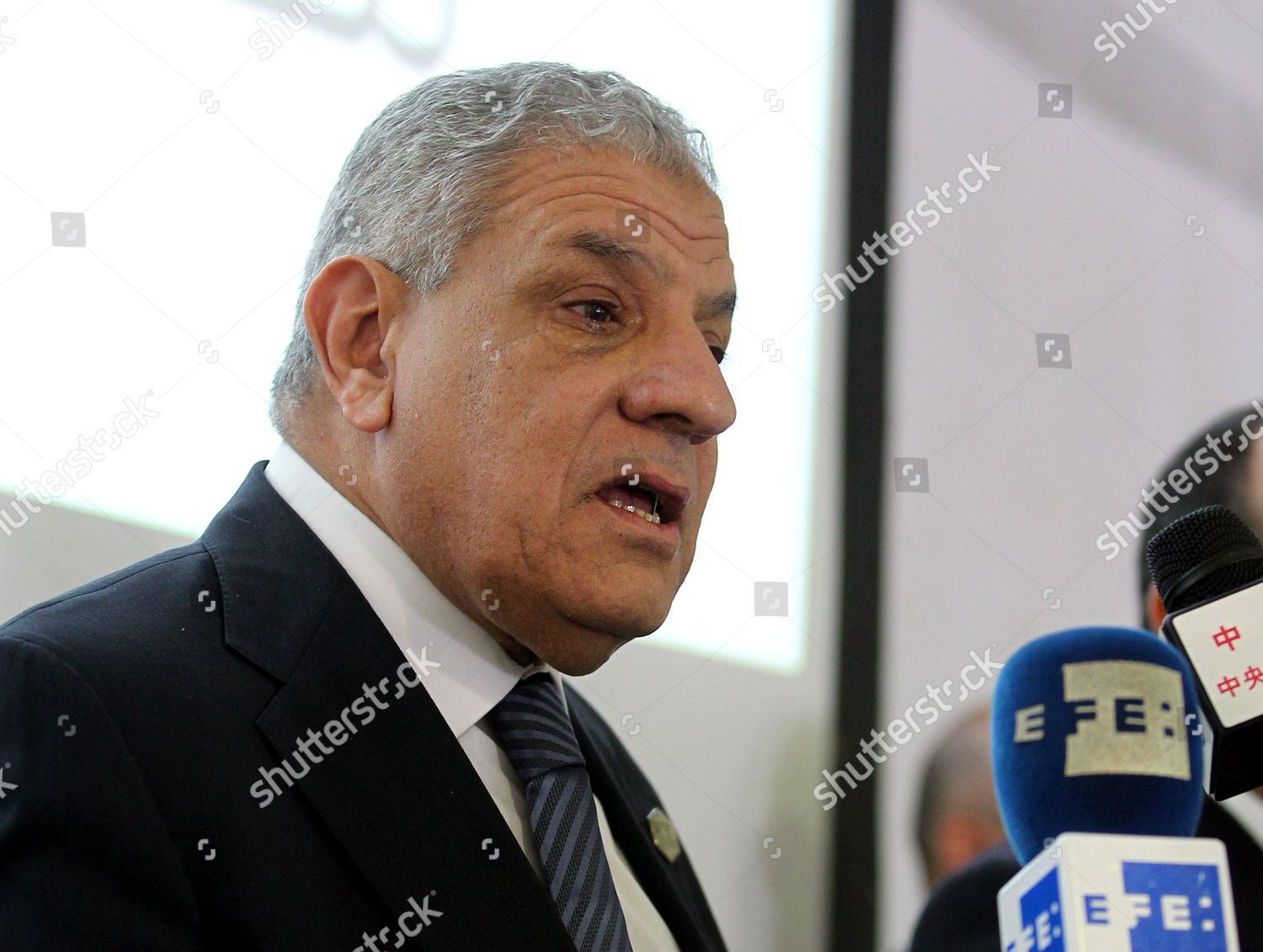 Egyptian Prime Minister Ibrahim Mahlab Speaks Editorial Stock Photo