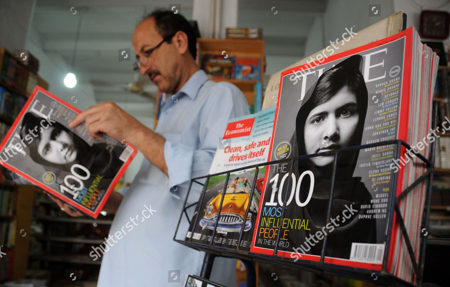 Man Reads Copy Time Magazine Cover Editorial Stock Photo Stock Image 