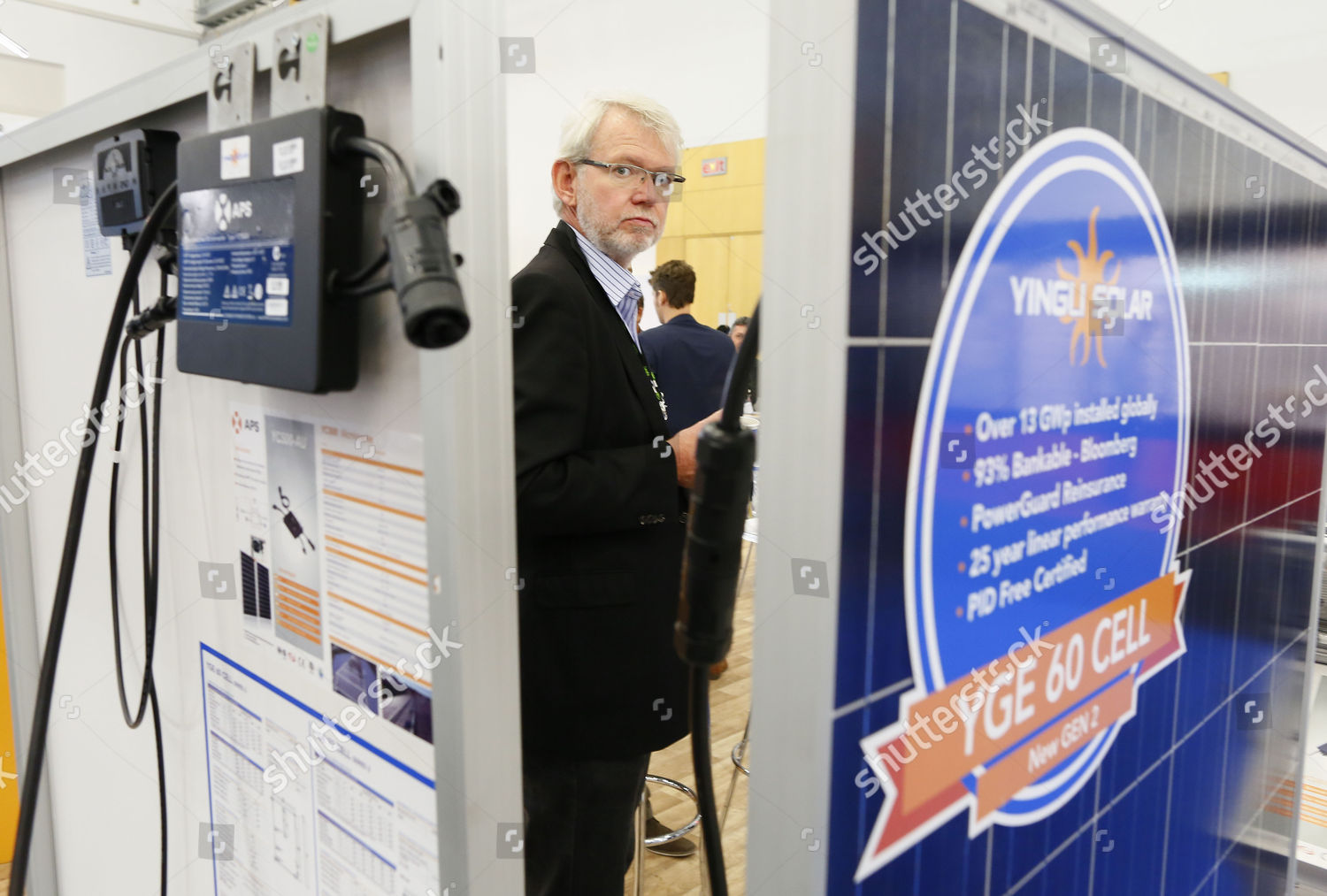 Visitor Looks Photovoltaic Panels Yingli Solar One Editorial Stock