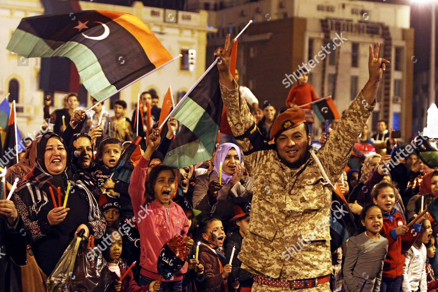 Libyans Wave National Flags They Celebrate Editorial Stock Photo ...