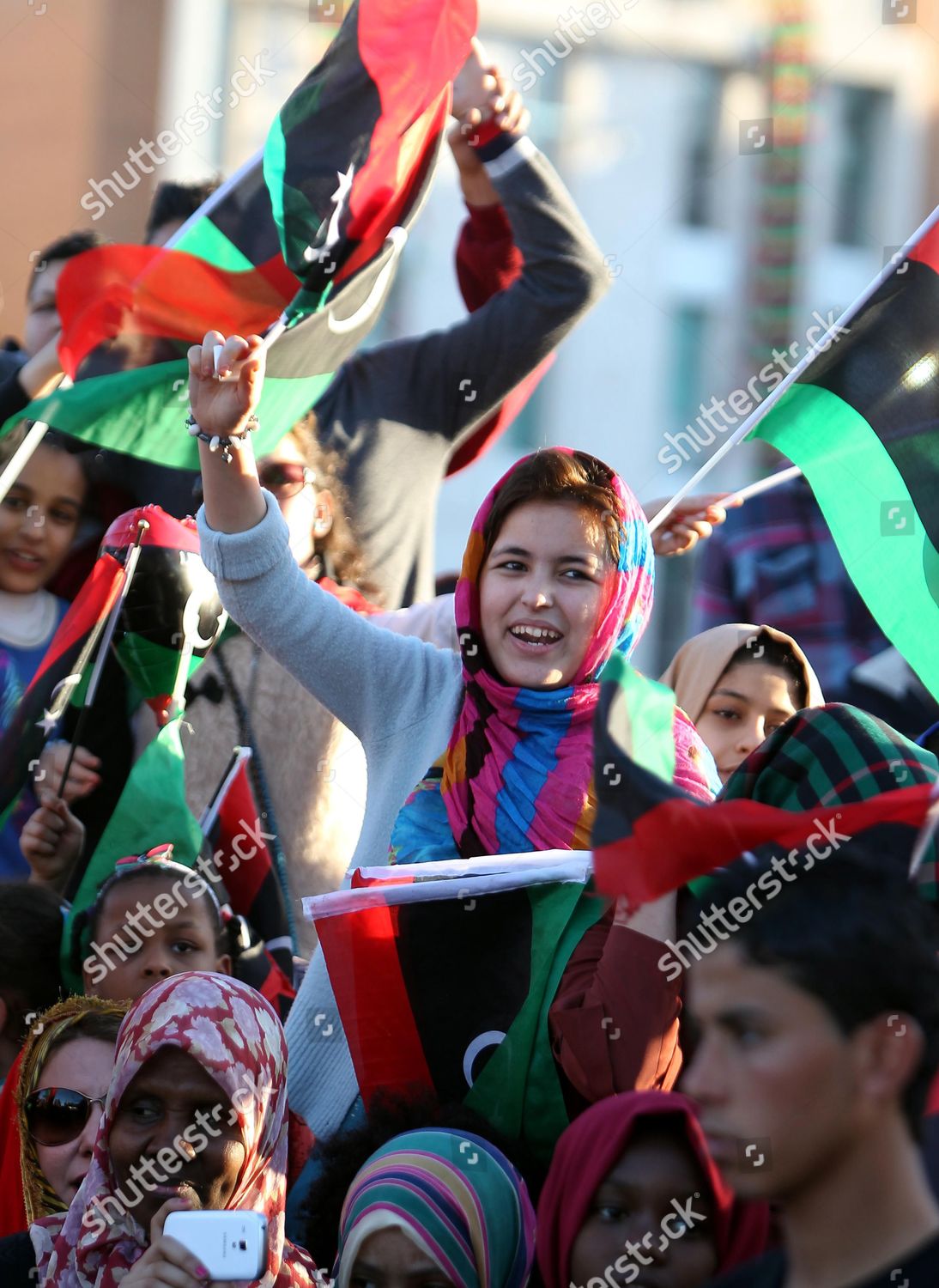 Libyans Wave National Flags They Celebrate Editorial Stock Photo ...