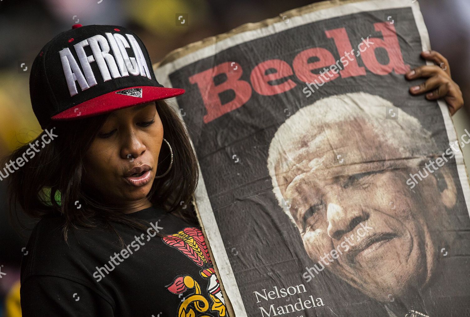 Mourner Holds Picture Late Nelson Mandela Editorial Stock Photo - Stock ...