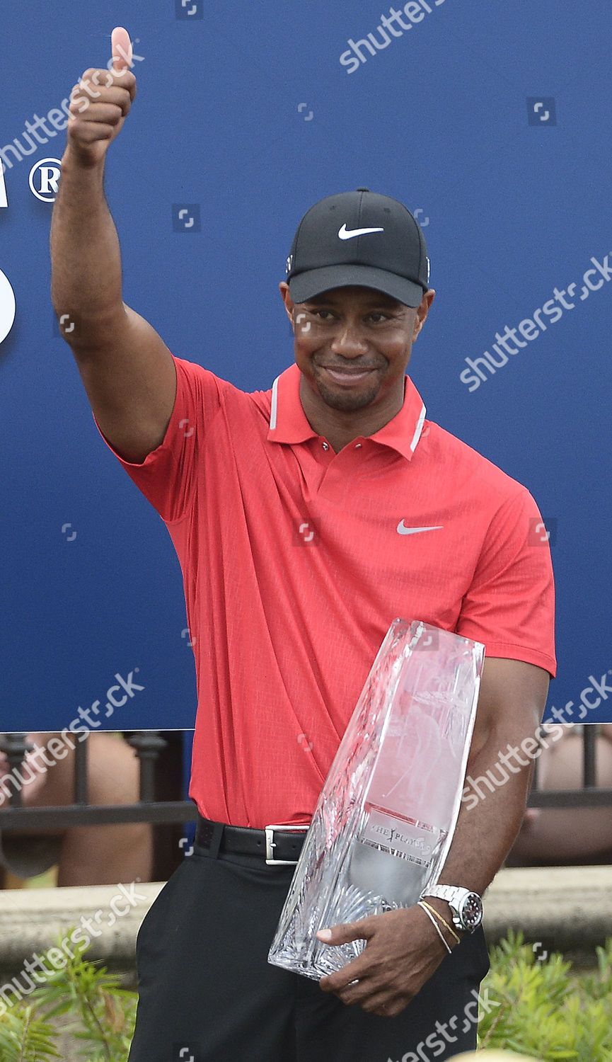 Tiger Woods Us Holds Championship Trophy Editorial Stock Photo Stock