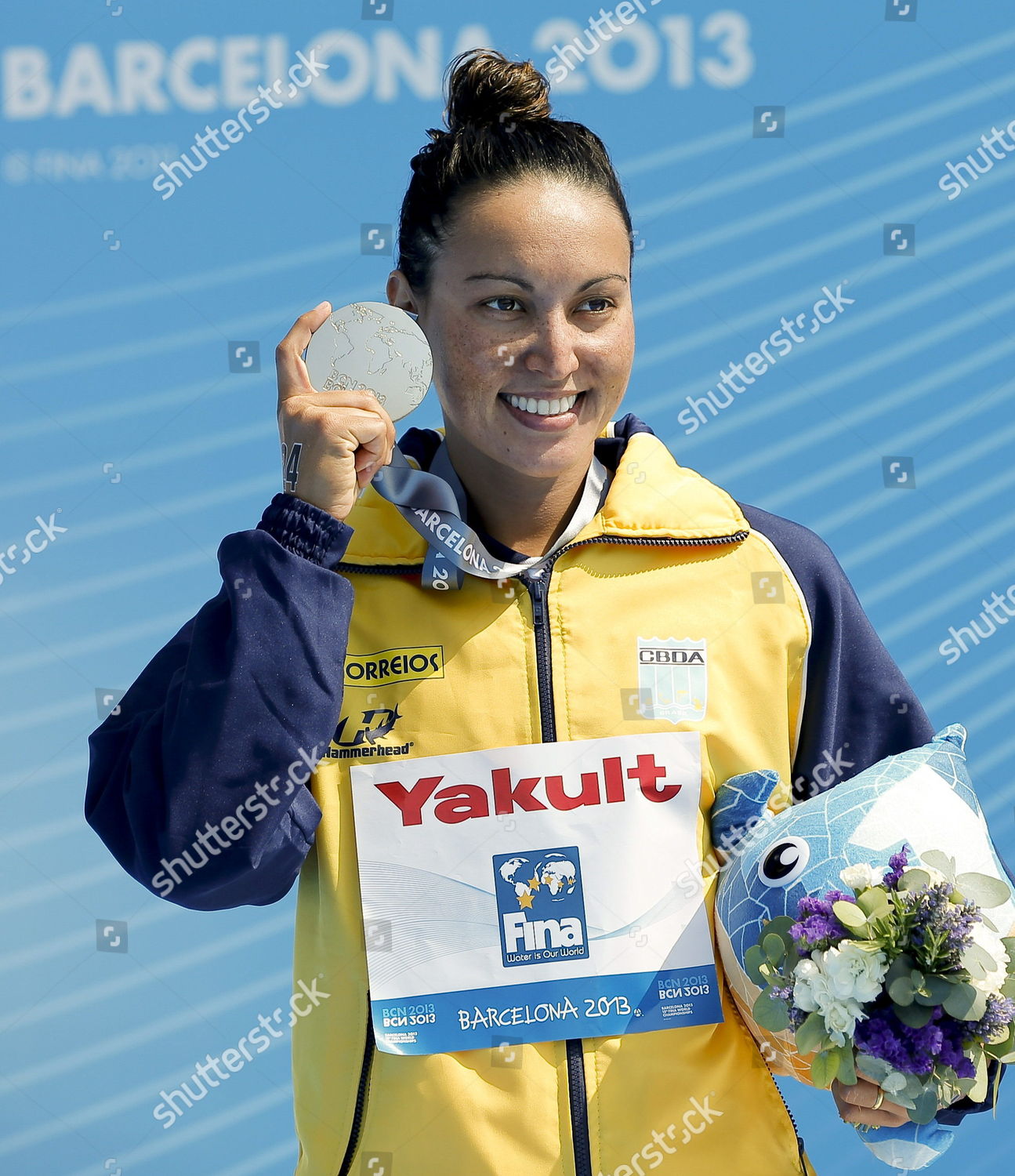 Brazilian Swimmer Poliana Okimoto Celebrates On Editorial Stock Photo ...