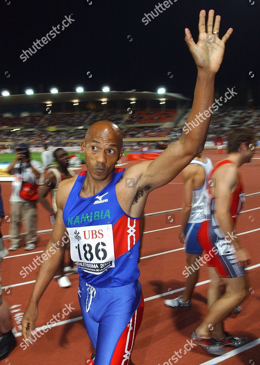 Namibian Frank Fredericks Waves Crowd After Editorial Stock Photo