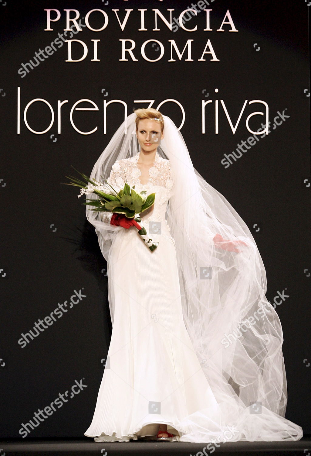 Model Wears Very Precious Wedding Dress Decorated Editorial Stock