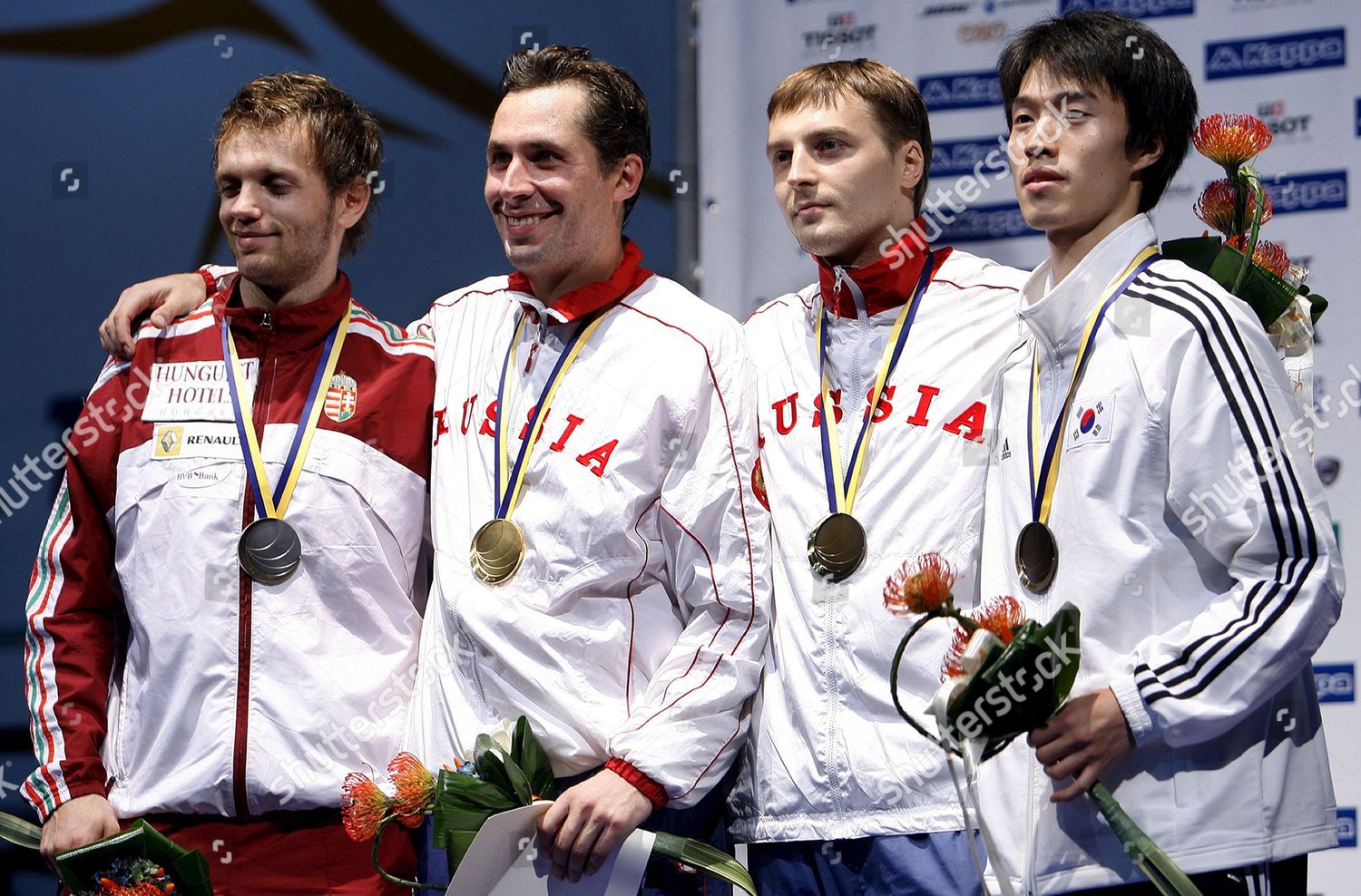 Russian Stanislav Pozdniakov 2nd L Celebrates Editorial Stock Photo