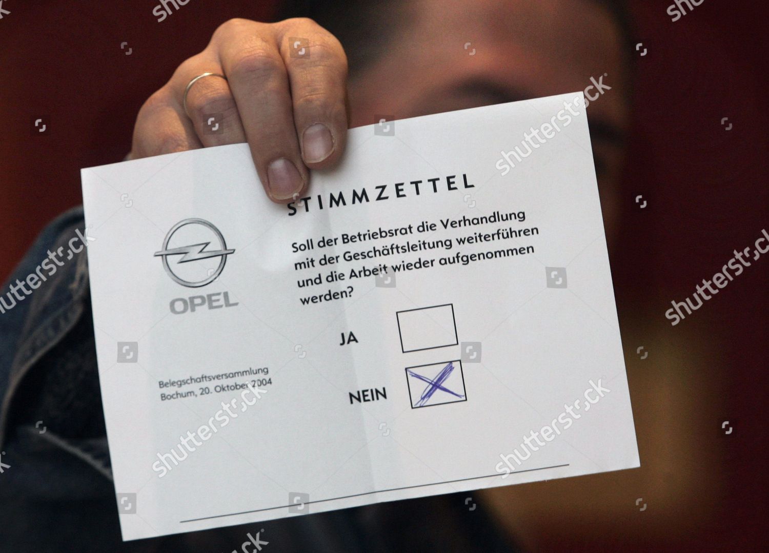 Opel Employee Shows His Ballot Paper Stimmzettel Editorial Stock Photo Stock Image Shutterstock