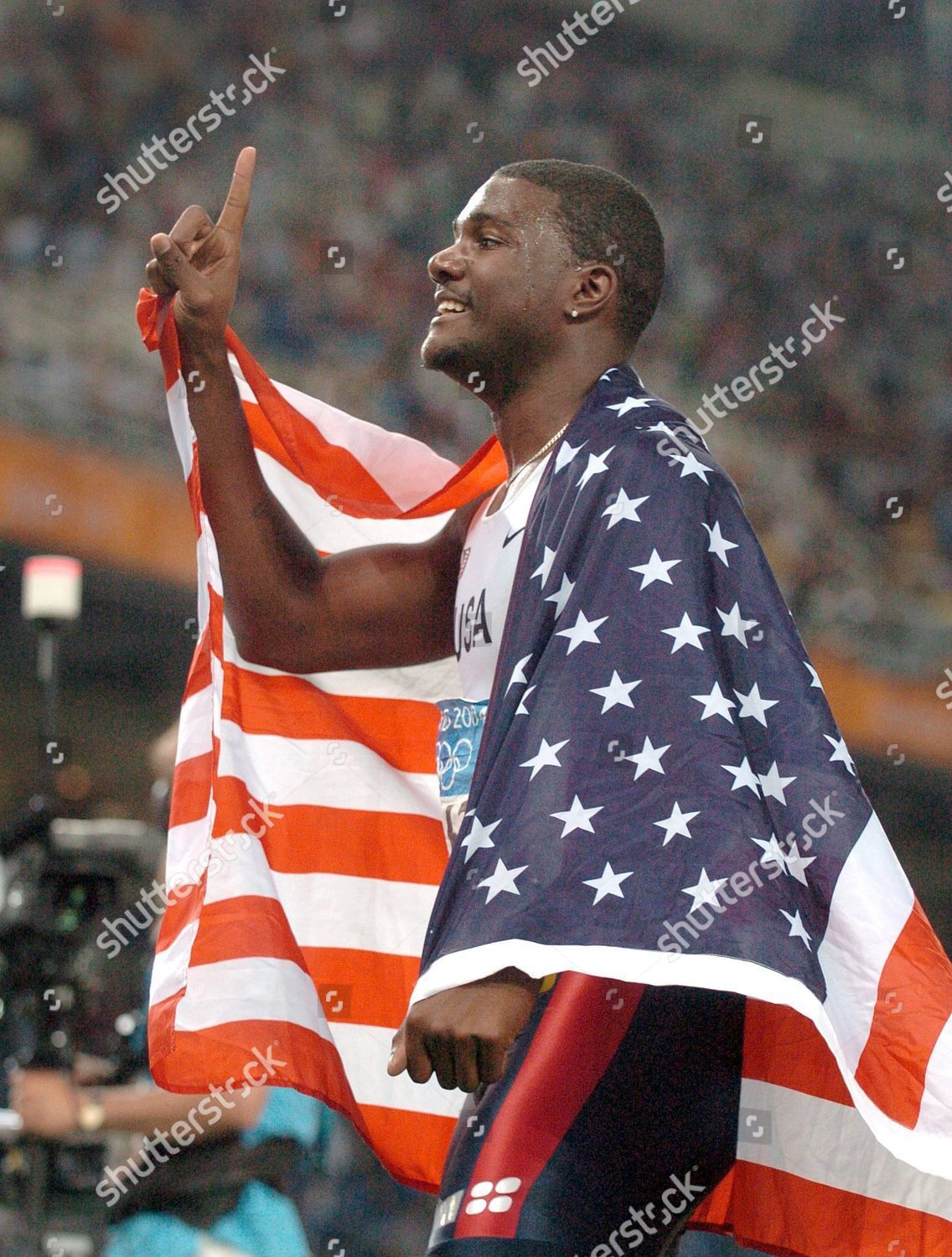 Justin Gatlin Celebrates Flag After Winning Editorial Stock Photo ...