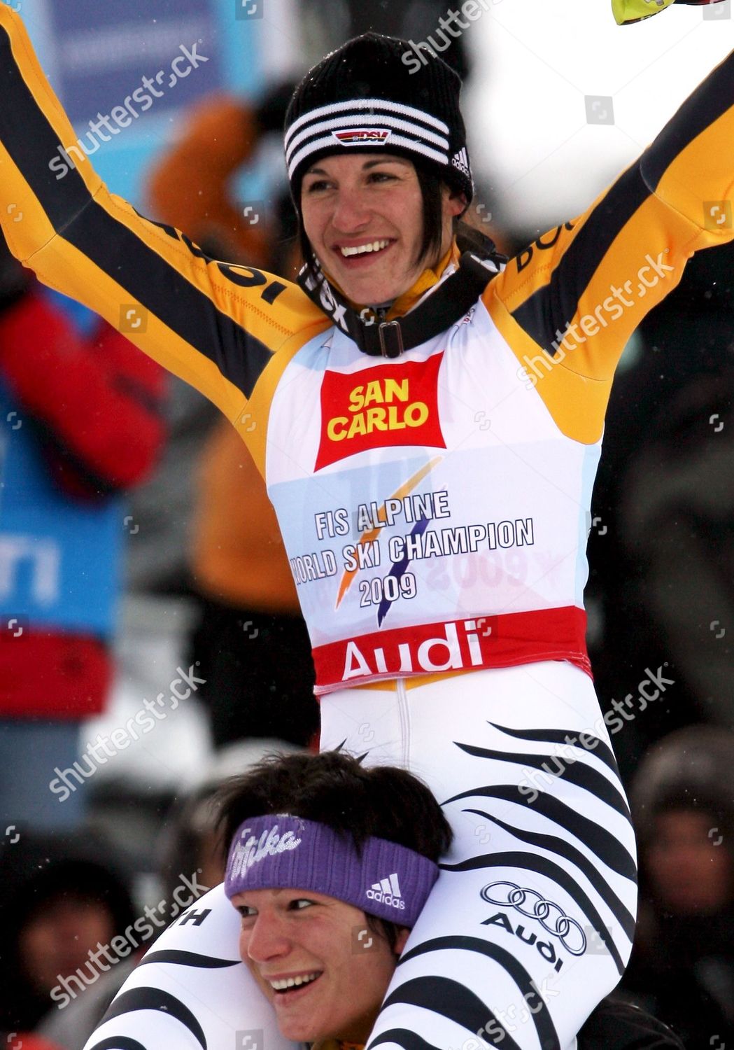 Gold Medal Winner Kathrin Hoelzl Celebrates Editorial Stock Photo