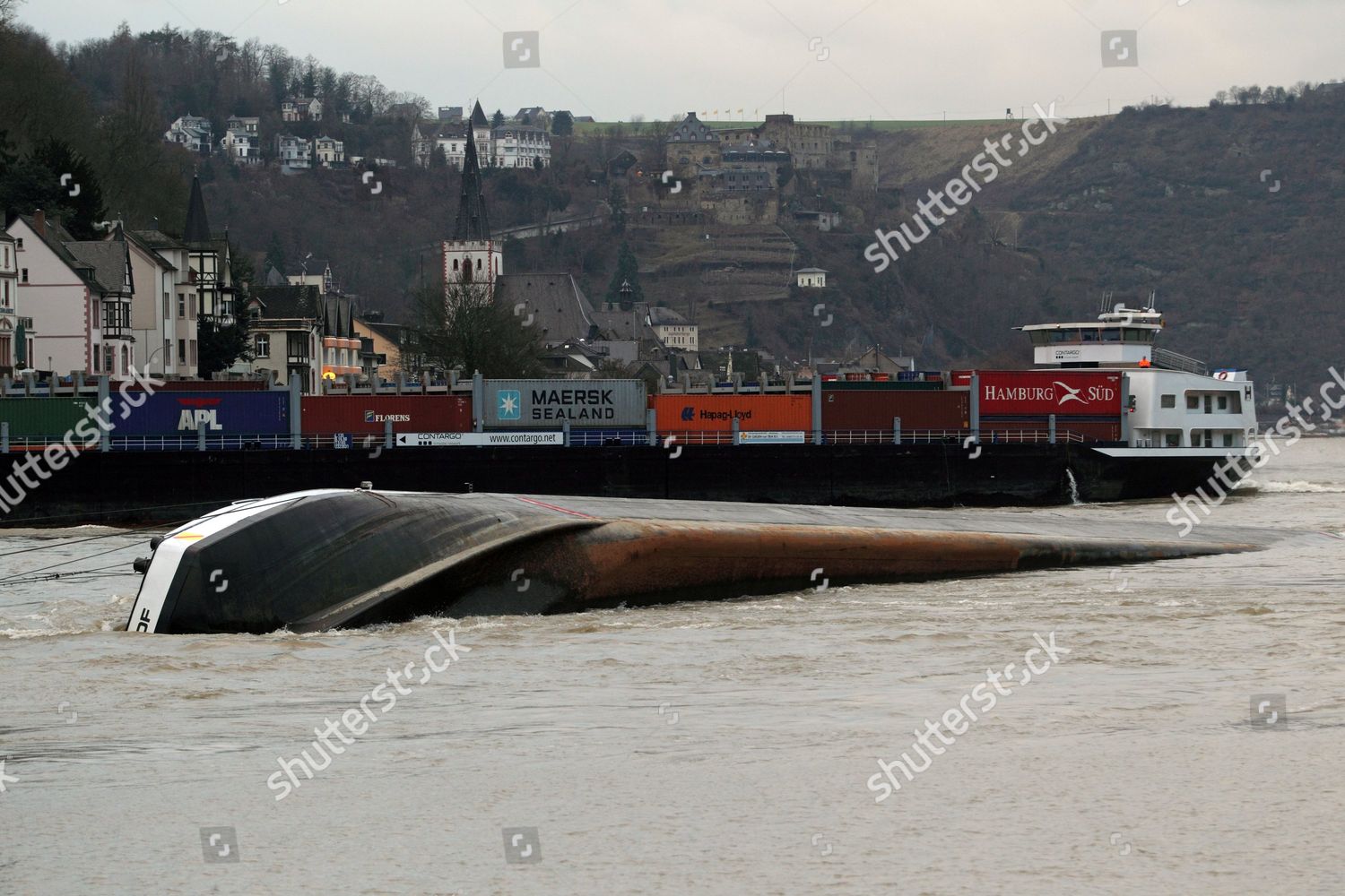 Container Ship Passes By Capsized Barge Editorial Stock Photo - Stock ...