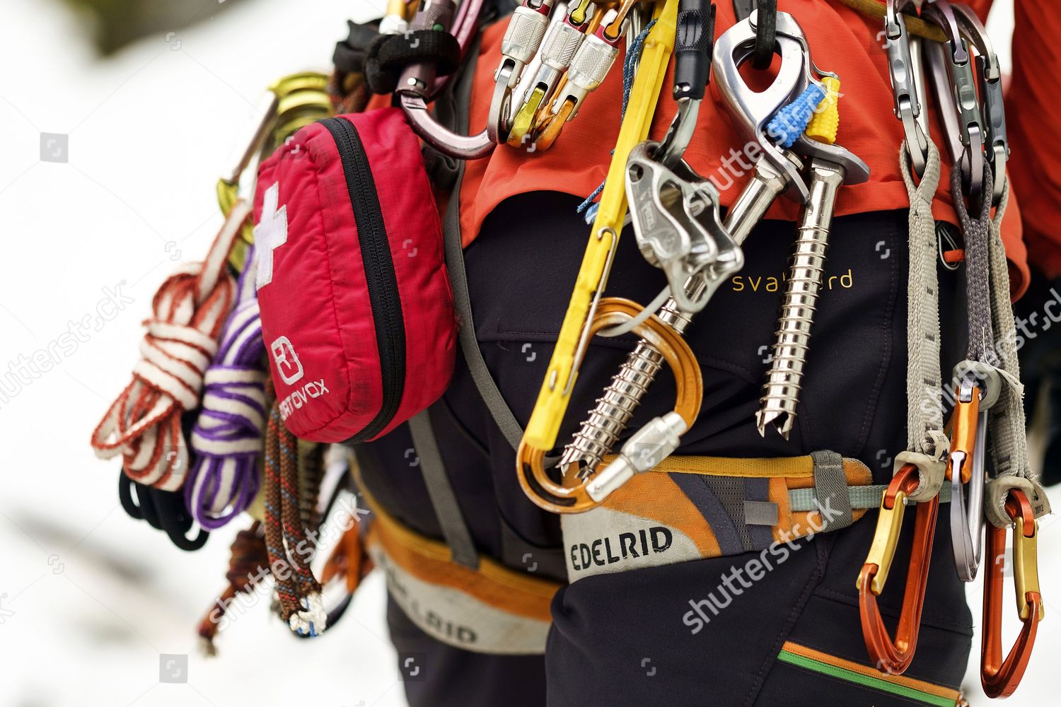 Ice Climber Carries Quickdraws Carabiners Ice Editorial Stock Photo