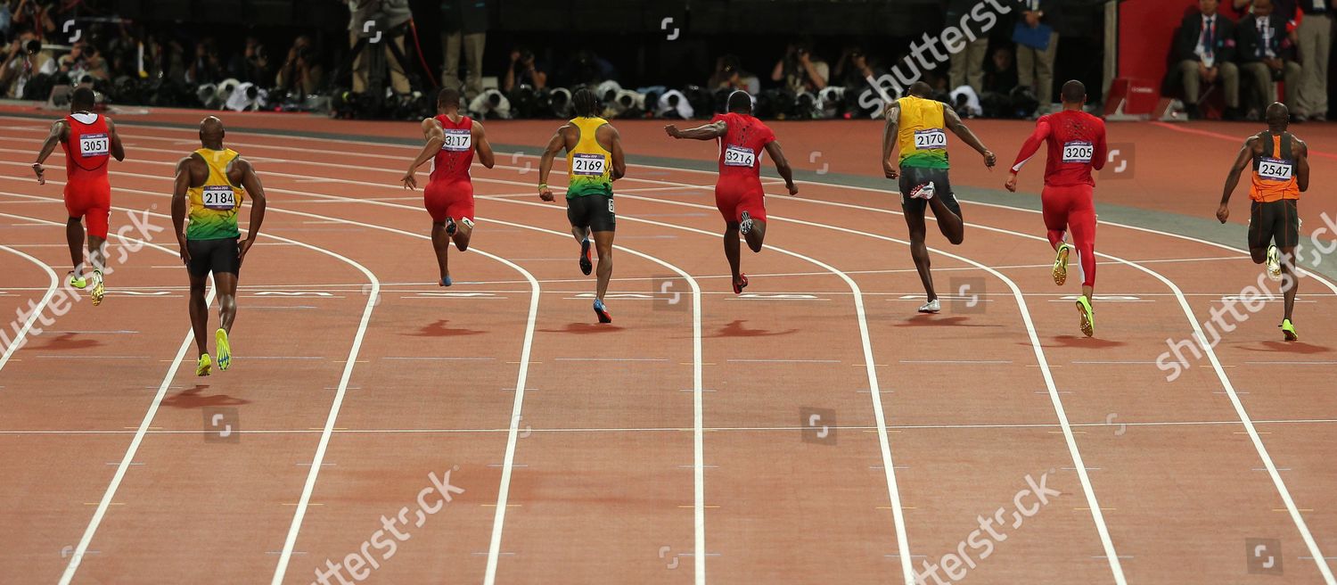 Runners Cross Finish Line Mens 100m Editorial Stock Photo - Stock Image ...