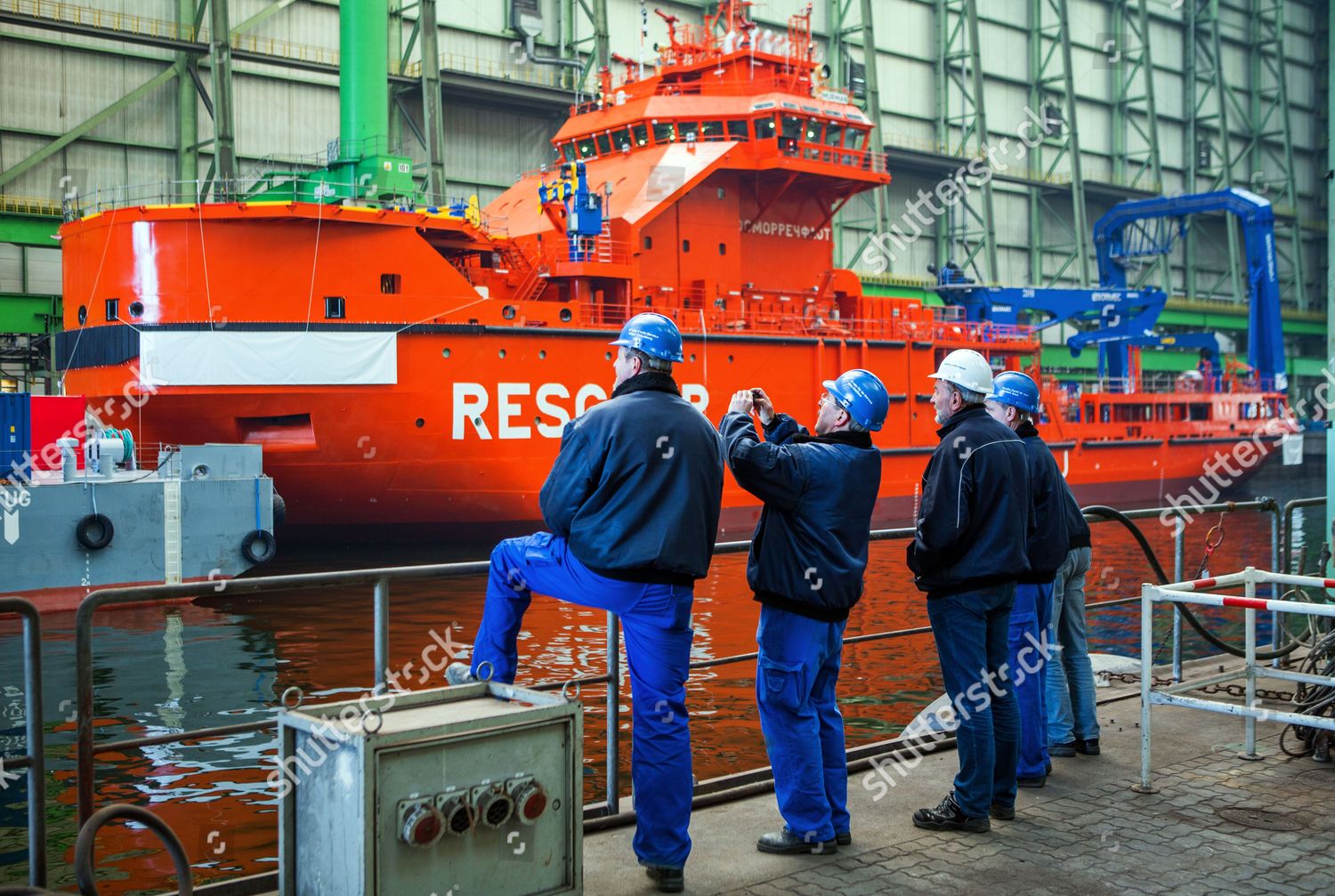 Shipyard Workers Watch Launch One Two Editorial Stock Photo Stock shipyard-workers-watch-launch-one-two-editorial-stock-photo-stock