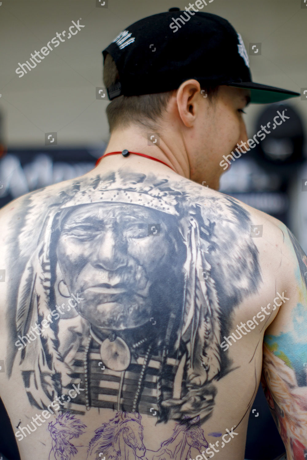 Man Displays His Tattoos Tattoo Collective Which Editorial Stock