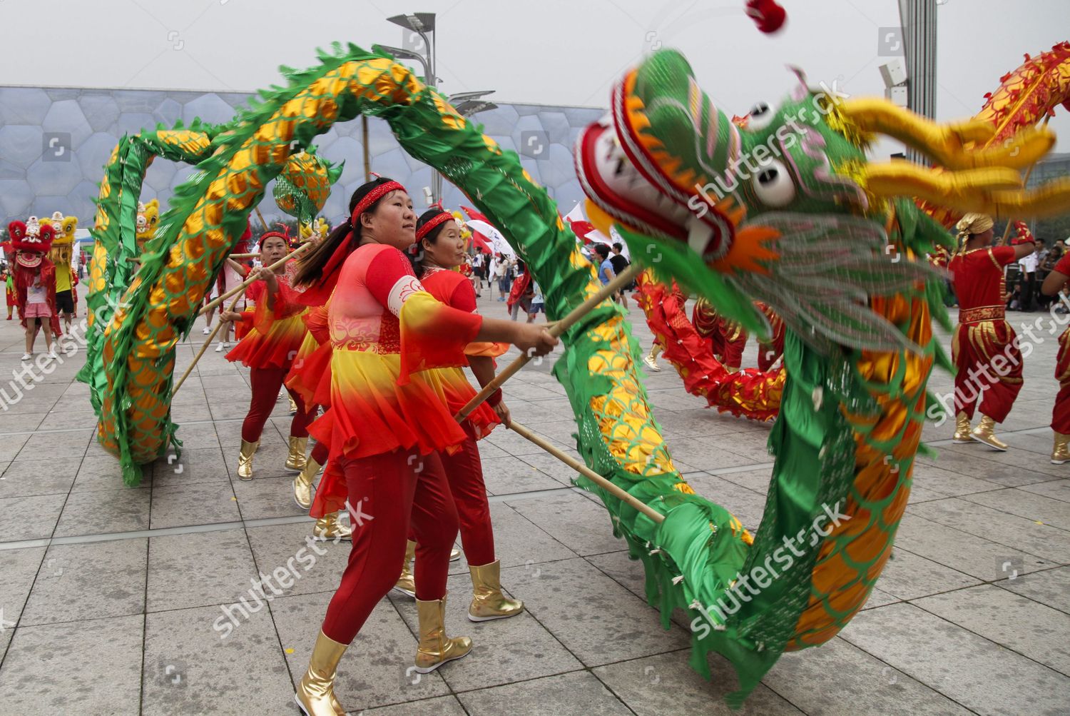 Chinese Dragon Dancers Rehearse Outside National Editorial Stock Photo ...