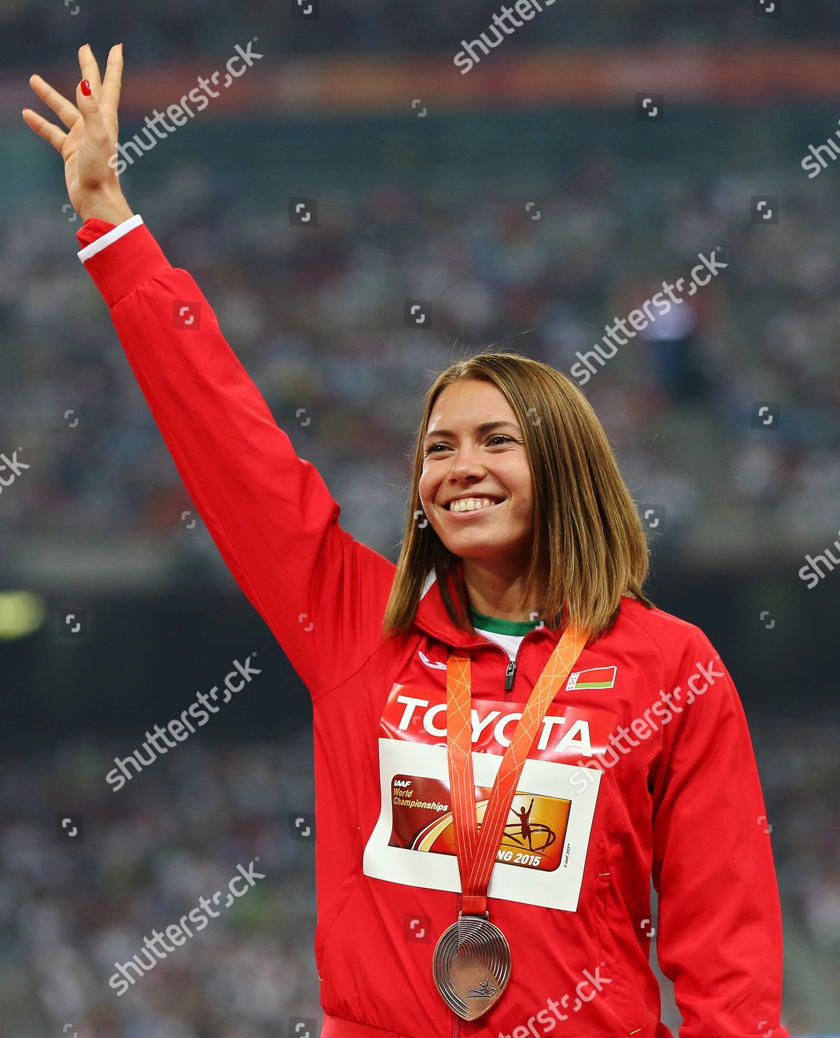 ALINA TALAY BELARUS CELEBRATES ON PODIUM Editorial Stock Photo Stock