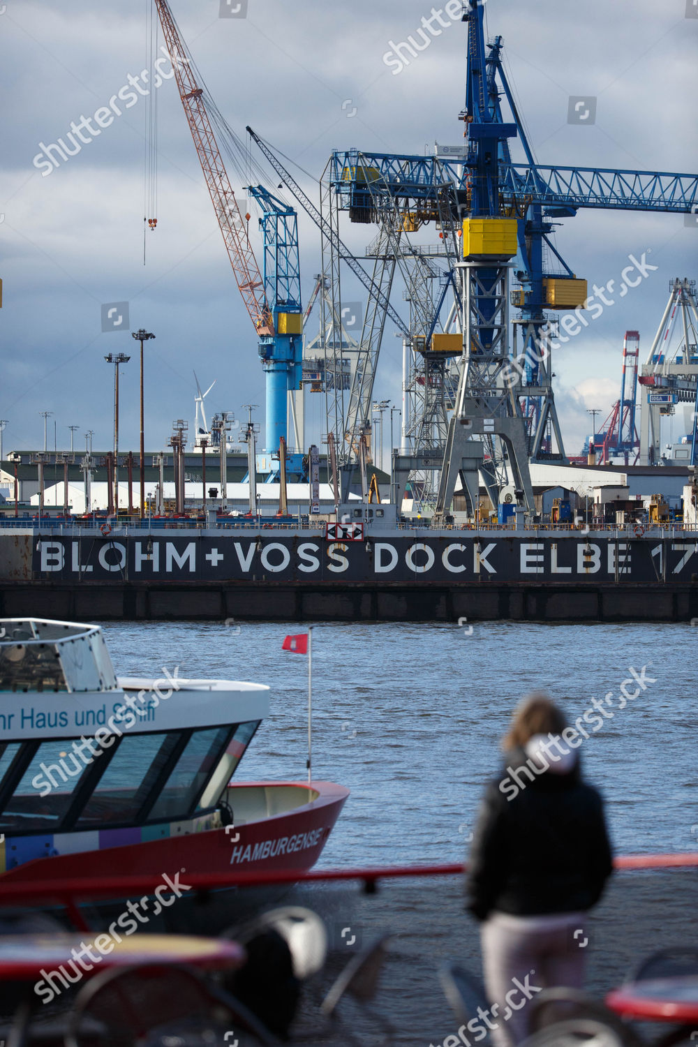 Woman Looks Over Dock German Shipyard Bloom Editorial Stock Photo