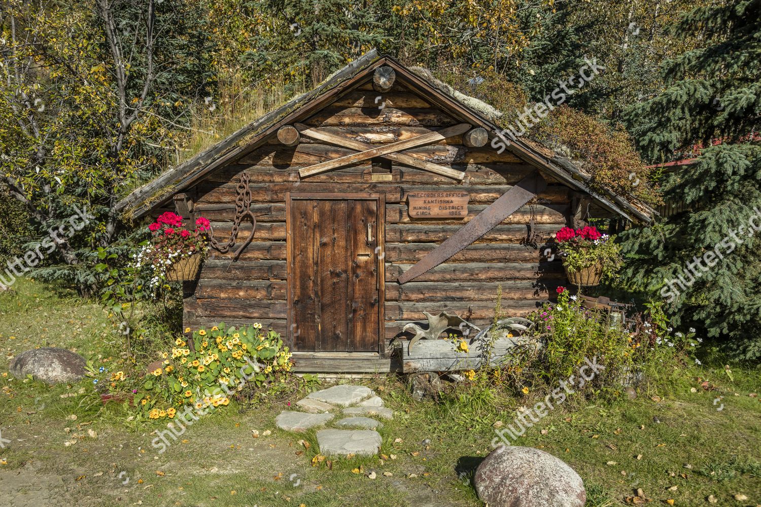 Historic Sod Roof Log Cabin Recorders Office Editorial Stock Photo