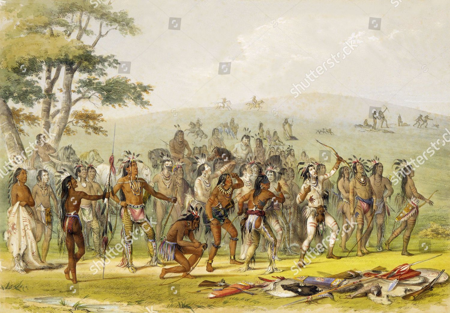 Game Arrow Archery Mandans 1844 Handcoloured Editorial Stock Photo ...