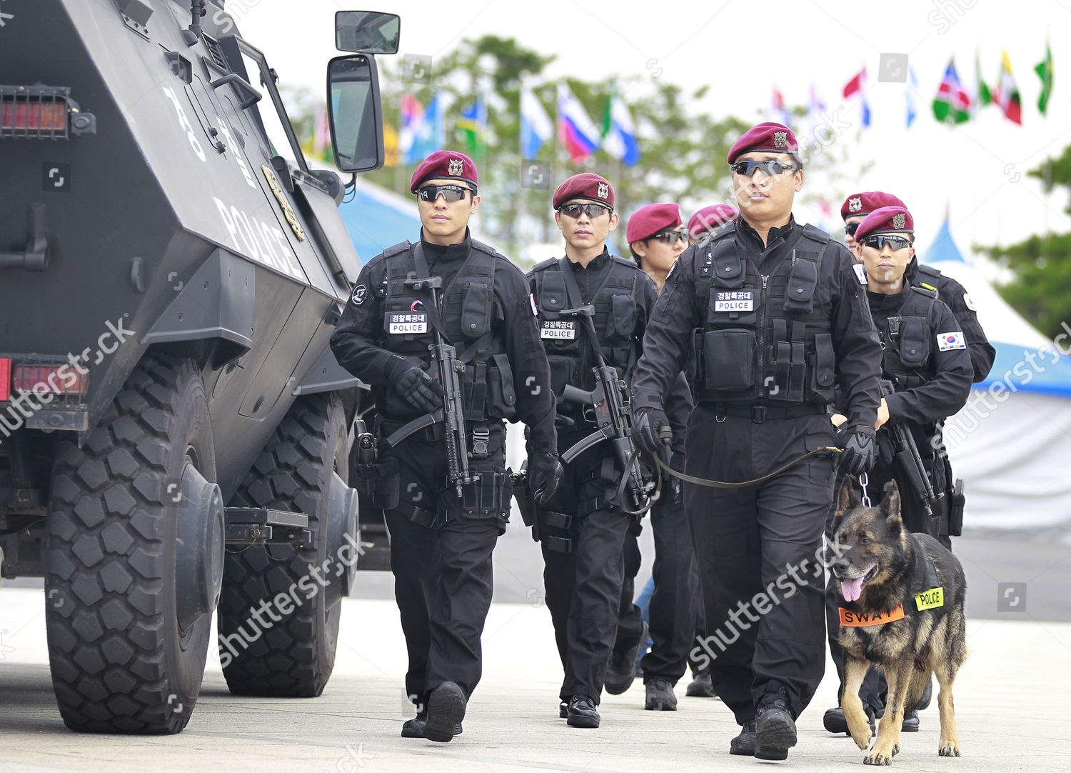 Police Patrol Perimeter Stadium Complex Ahead Editorial Stock Photo