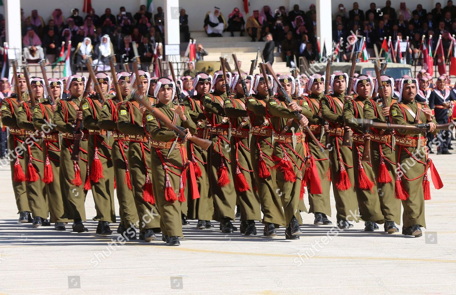 Jordanian Soldiers Parade During Ceremony On Editorial Stock Photo