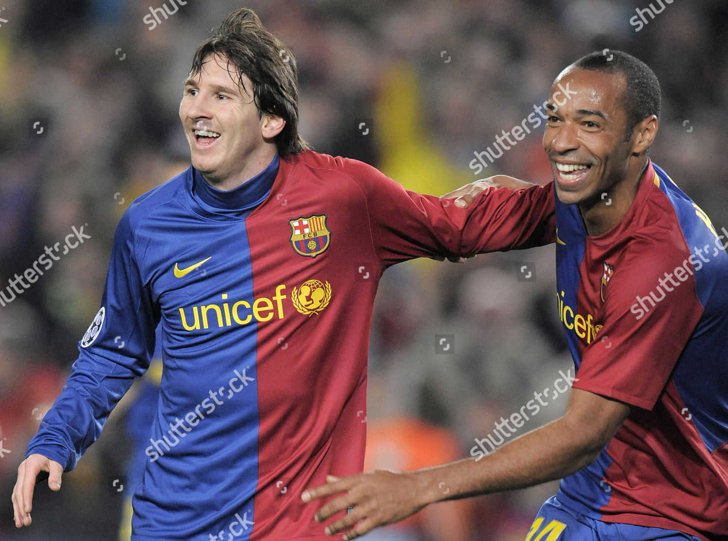 Lionel Messi Barcelona Celebrates Team Mate Editorial Stock Photo